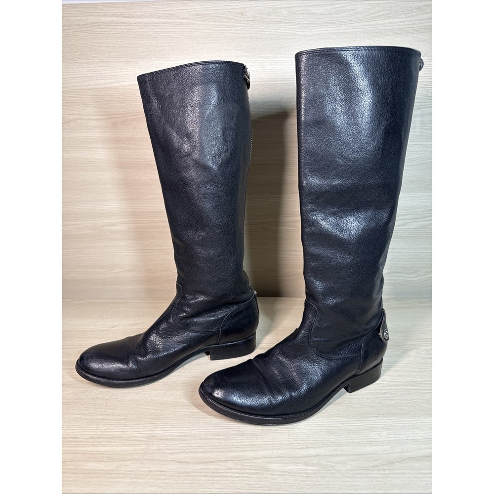 Frye 76430 Melissa Button Black Soft Leather Knee-High Riding Women's Boots 7.5B